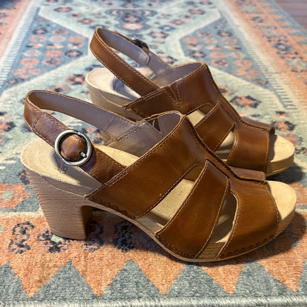 Dansko Tan Leather Heeled Sandals